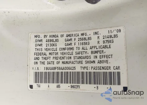 2010 Acura Tl 3.5 from USA, damaged, VIN 19UUA8F59AA006425